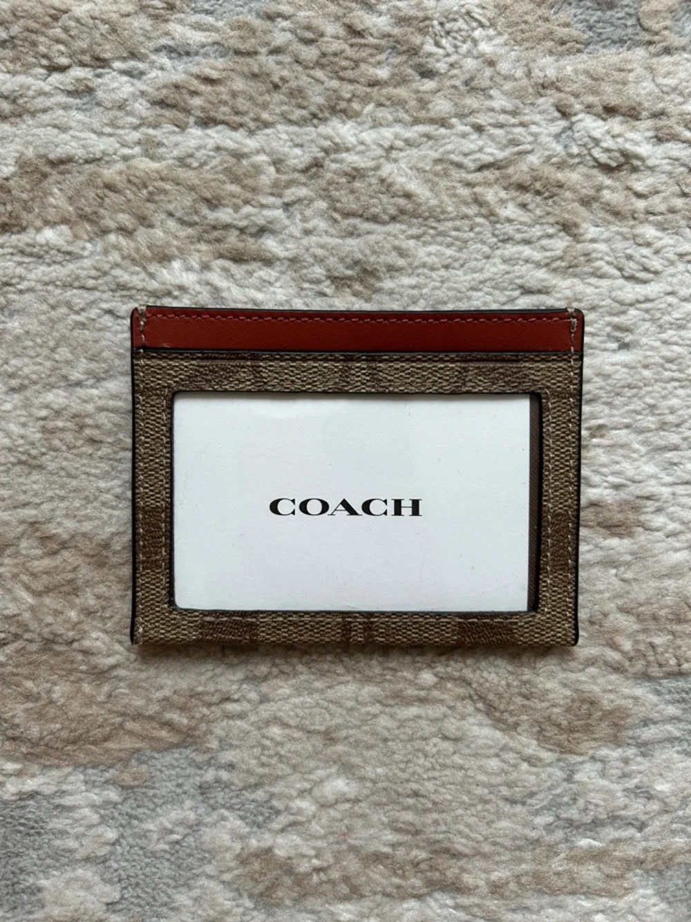 Coach Brown Signature Canvas and Red Leather Card Holder